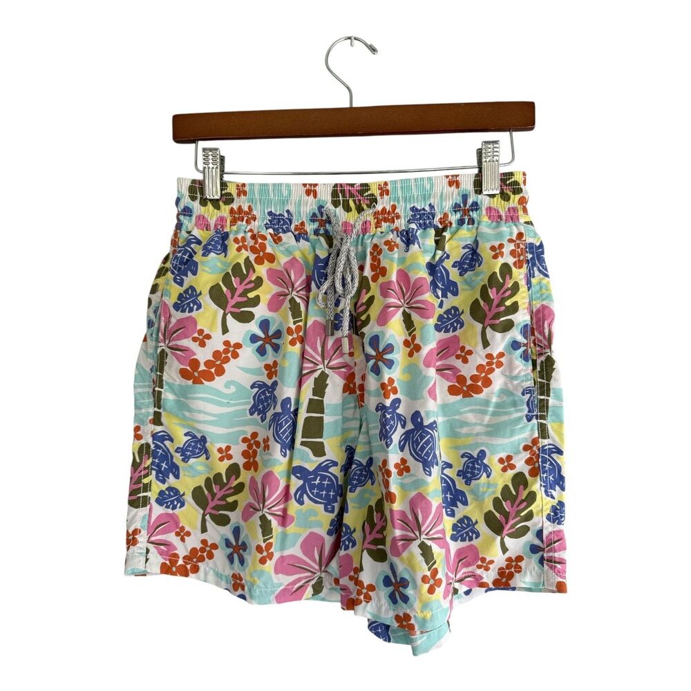 Vilebrequin Swim Trunks Size Medium Tropical Palm Trees Turtles Elastic Waist